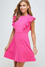 Pink Ruffle Sleeve A-Line Dress