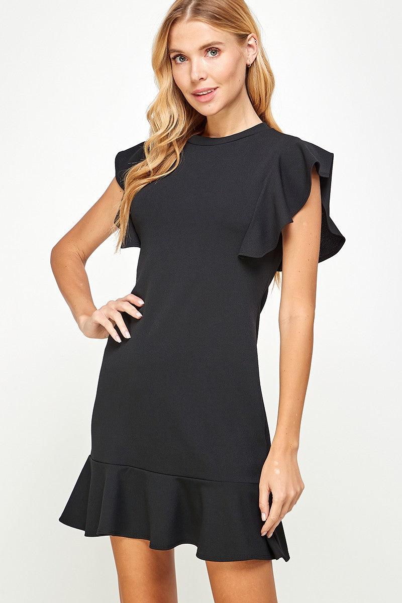 Techno Crepe Flutter Sleeve Dress