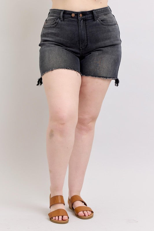 Judy Blue Long 2 Button Dad Shorts - Black 15286