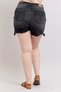 Judy Blue Long 2 Button Dad Shorts - Black 15286