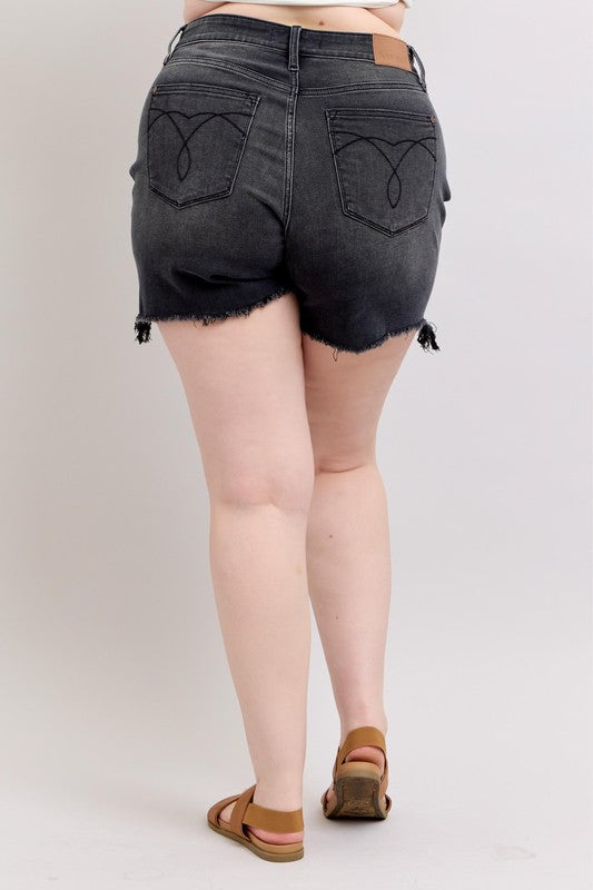 Judy Blue Long 2 Button Dad Shorts - Black 15286