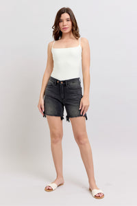 Judy Blue Long 2 Button Dad Shorts - Black 15286