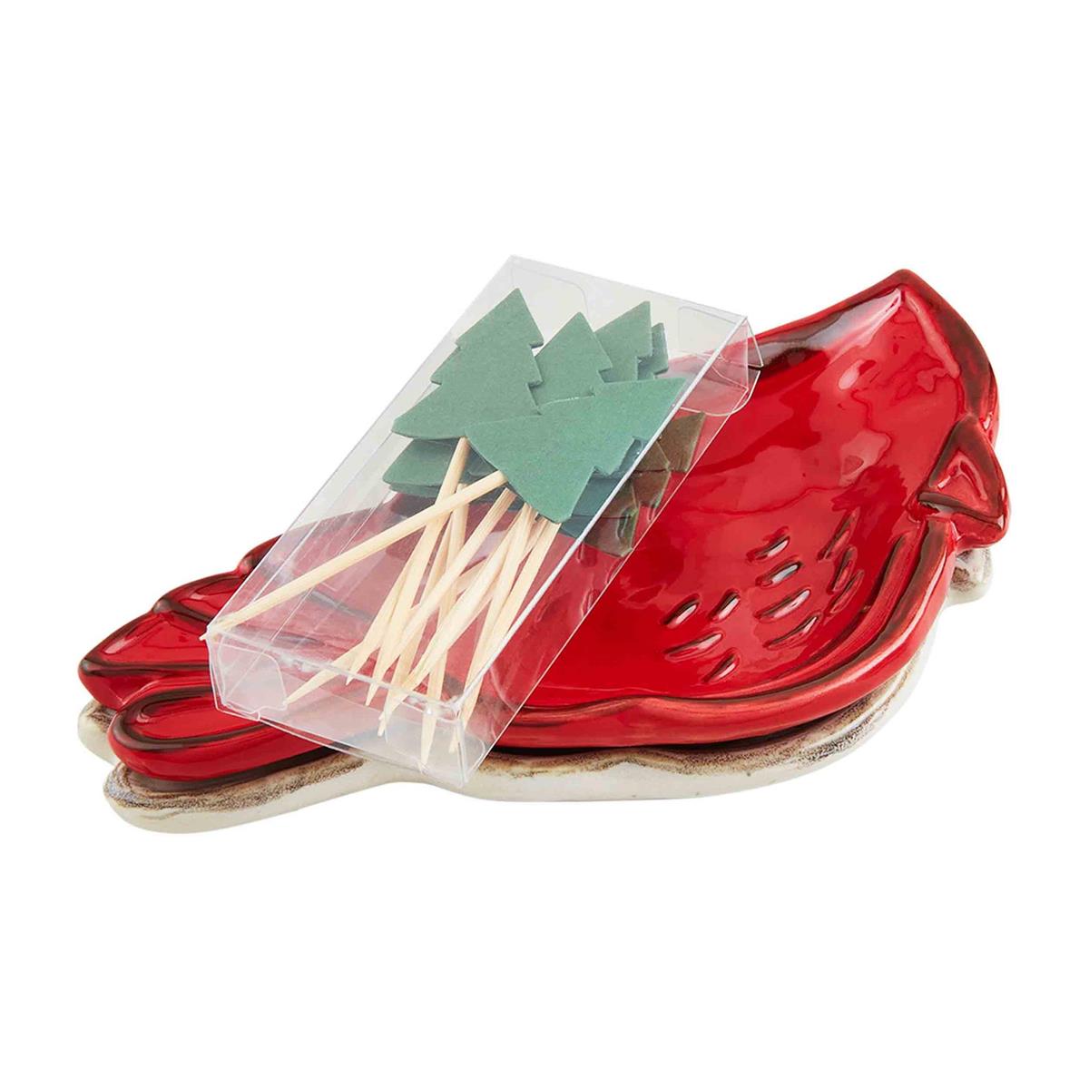 Mud Pie Cardinal Tidbit Dish & Toothpick Set