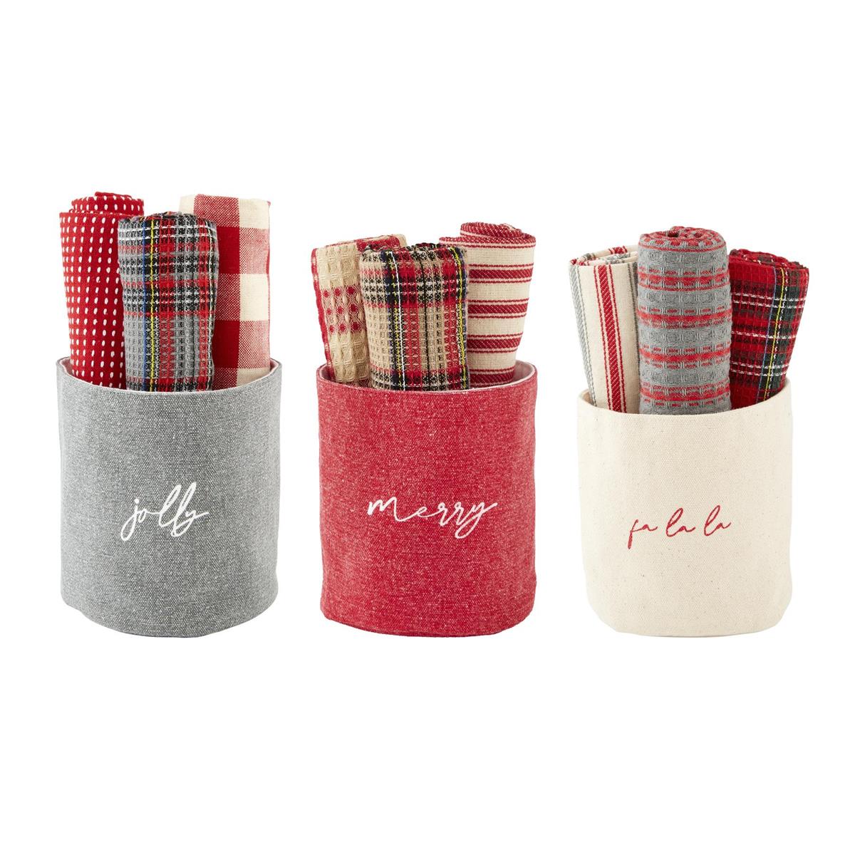 Mud Pie Holiday Tartan Towel Bucket Set