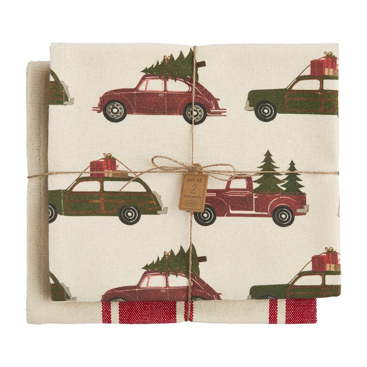 Mud Pie Farm Christmas Towel Set Vintage Car