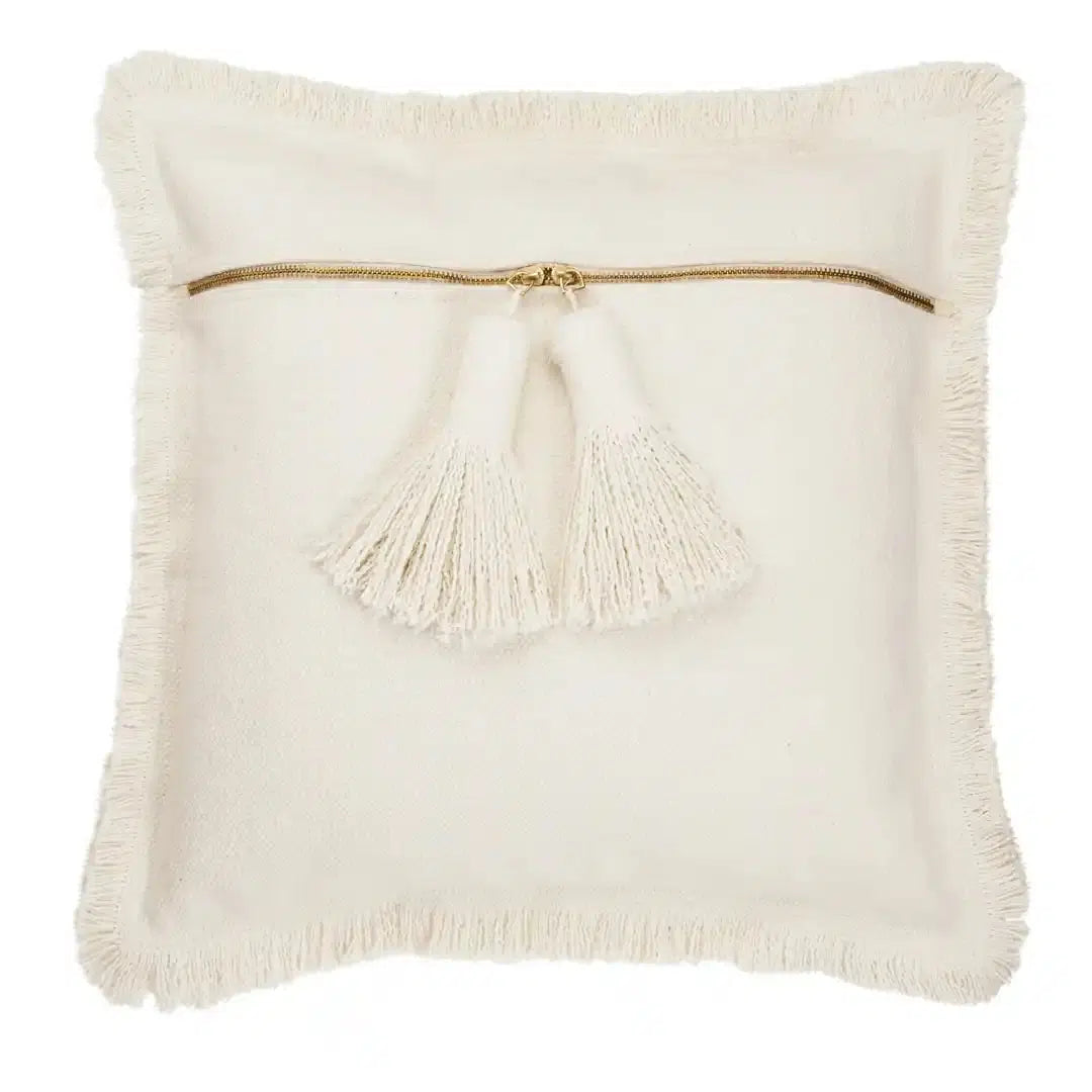 Mud Pie Natural Dhurrie Tassel Pillow