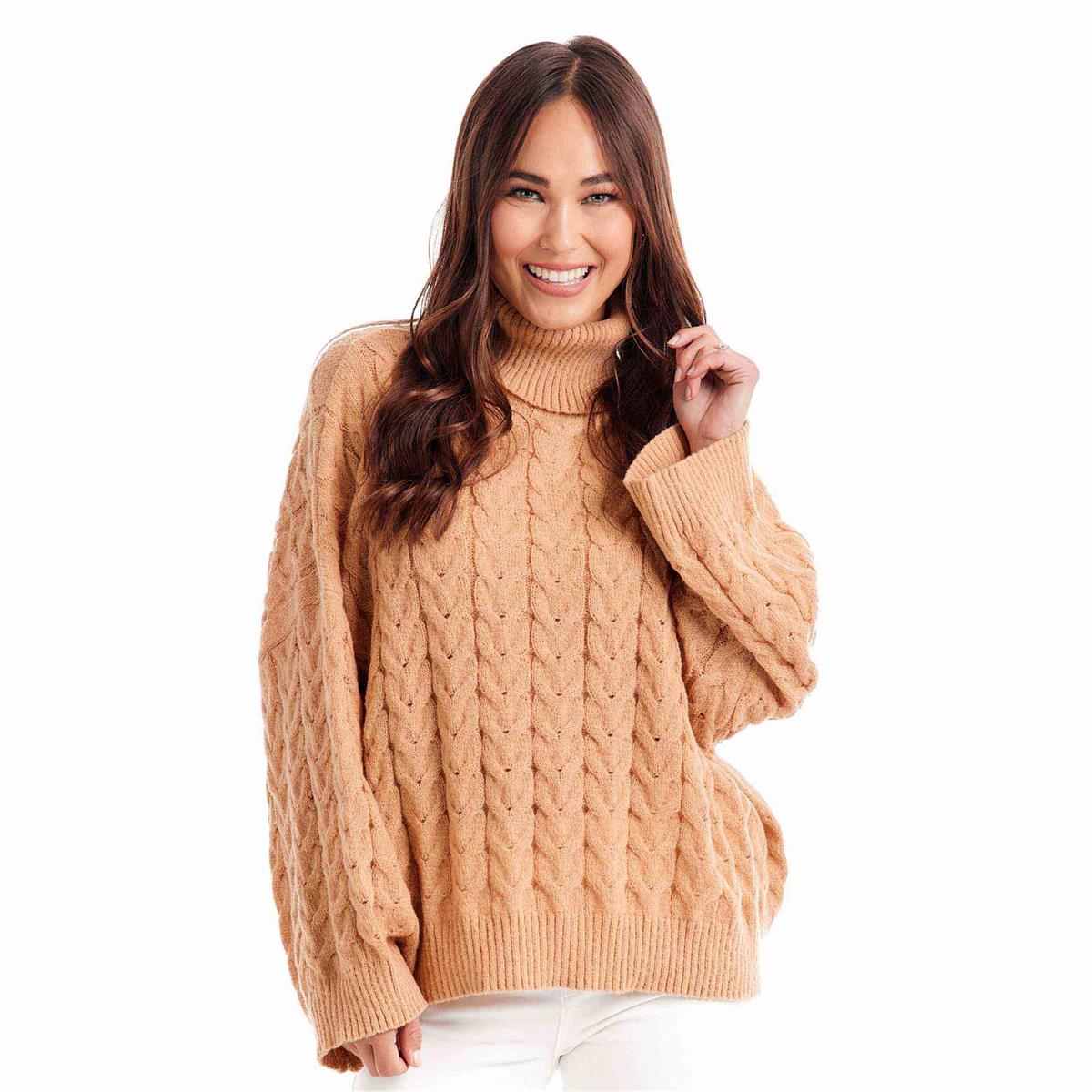 Mud Pie Radley Tan Cable Knit Sweater