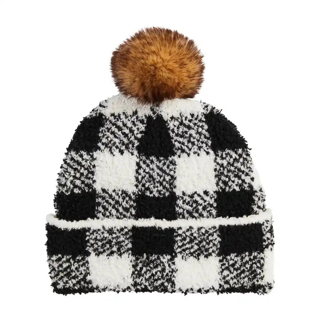 Mud Pie Black Buffalo Check Chenille Beanie