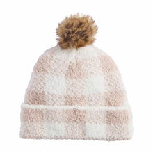 Mud Pie Tan Buffalo Check Chenille Beanie