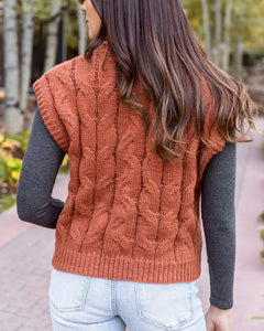 Grace & Lace Cabled Knit Sweater Vest - Cider