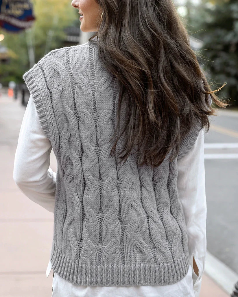 Grace & Lace Cabled Knit Sweater Vest - Light Grey