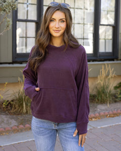 Grace & Lace Corded Pullover Hoodie - Aubergine