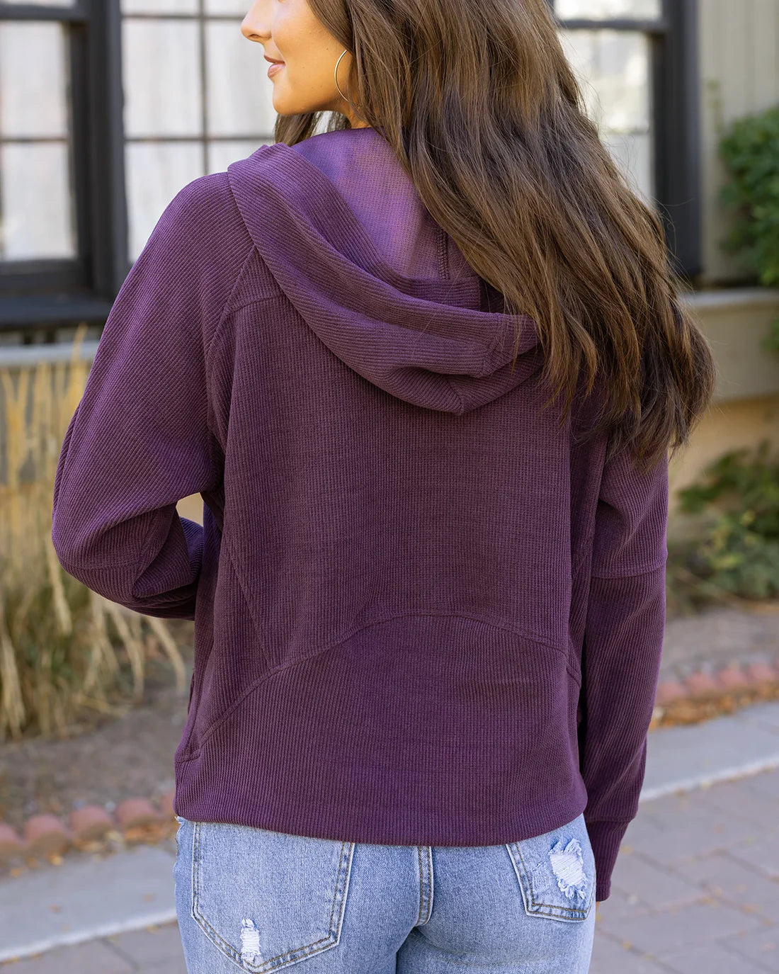 Grace & Lace Corded Pullover Hoodie - Aubergine