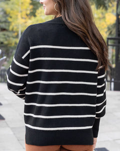 Grace & Lace Crew Neck Striped Sweater - Black