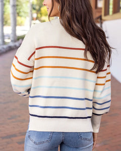 Grace & Lace Crew Neck Striped Sweater - Ivory