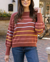 Grace & Lace Crew Neck Striped Sweater - Terracotta