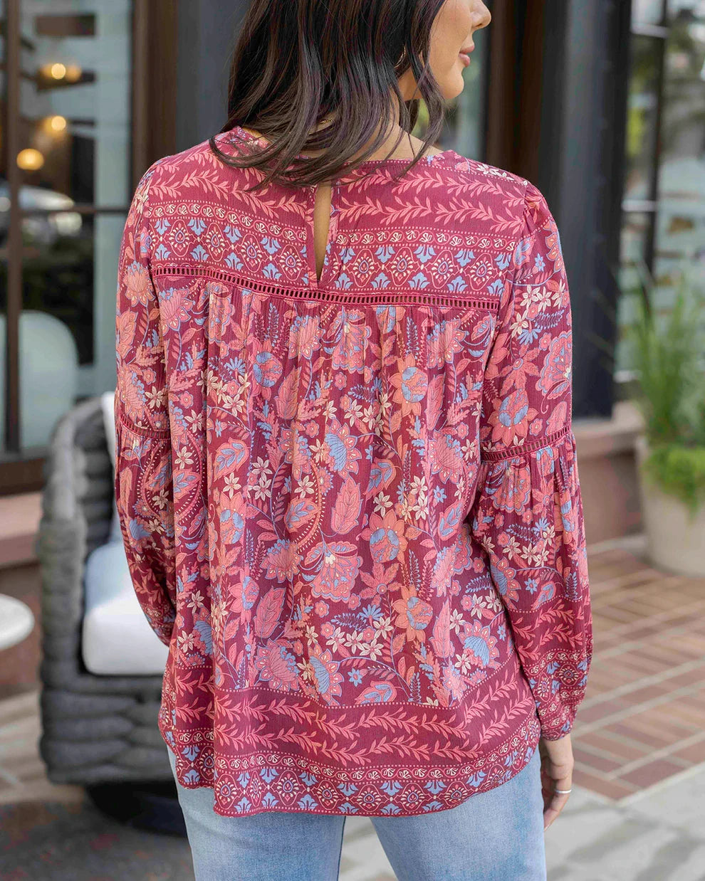 Grace & Lace Daydream Boho Top - Wine Floral