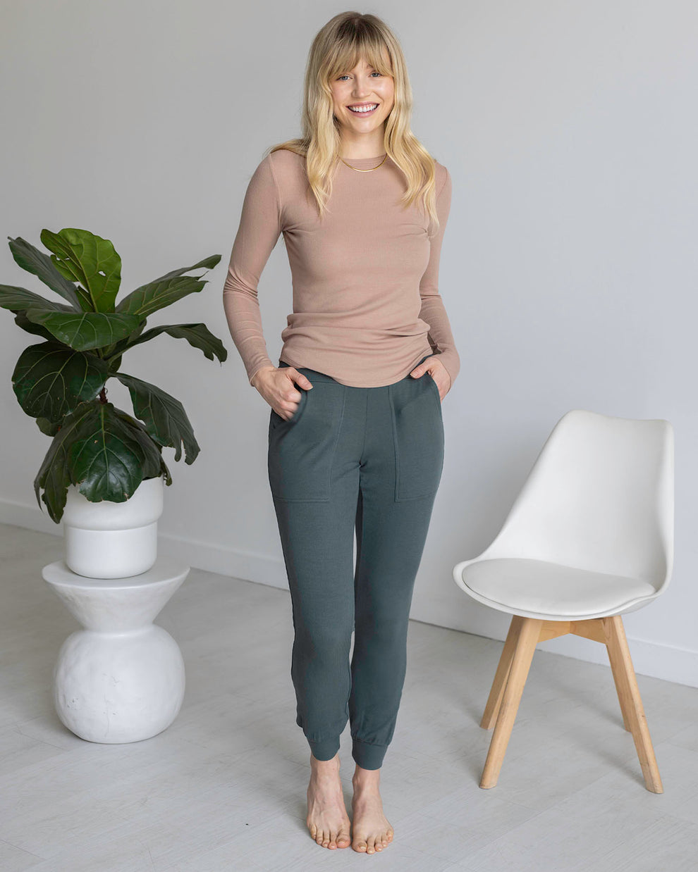 Grace & Lace Essential Ribbed Jogger Pants Forest