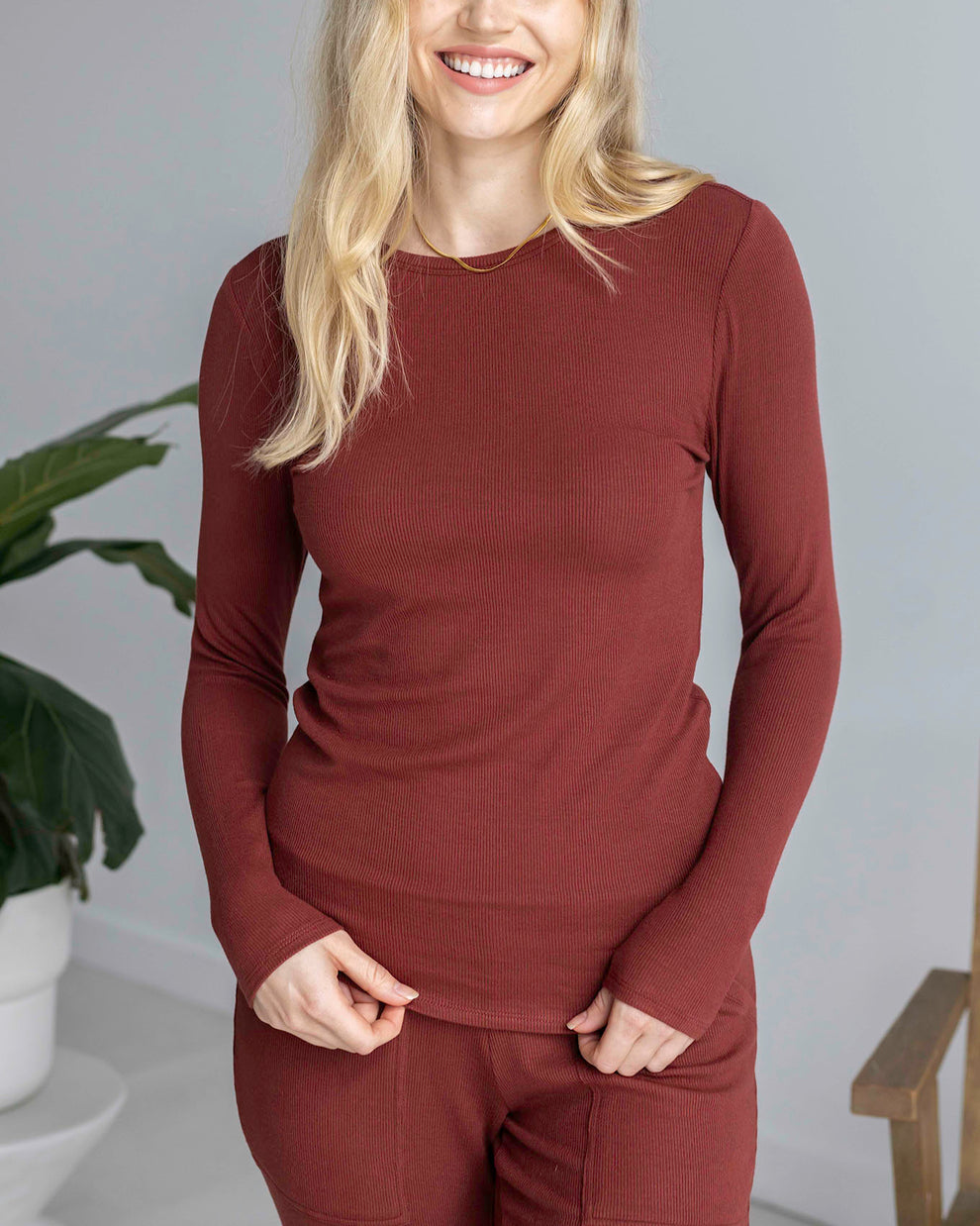 Grace & Lace Essential Ribbed Long Sleeve Tee Rust