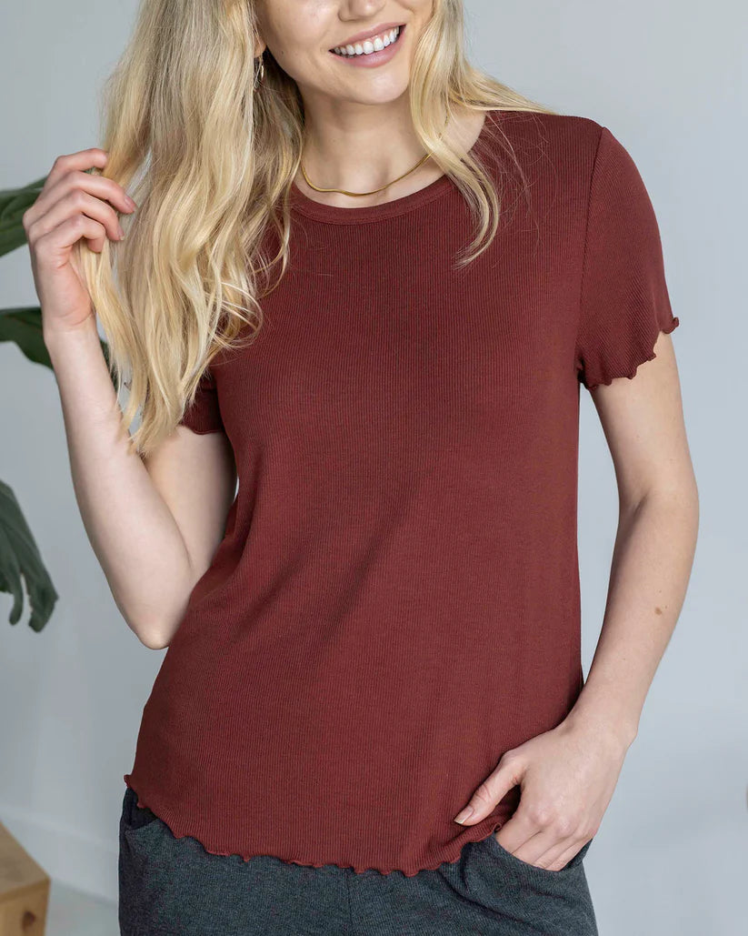 Grace & Lace Essential Ribbed Relaxed Fit Tee Rust