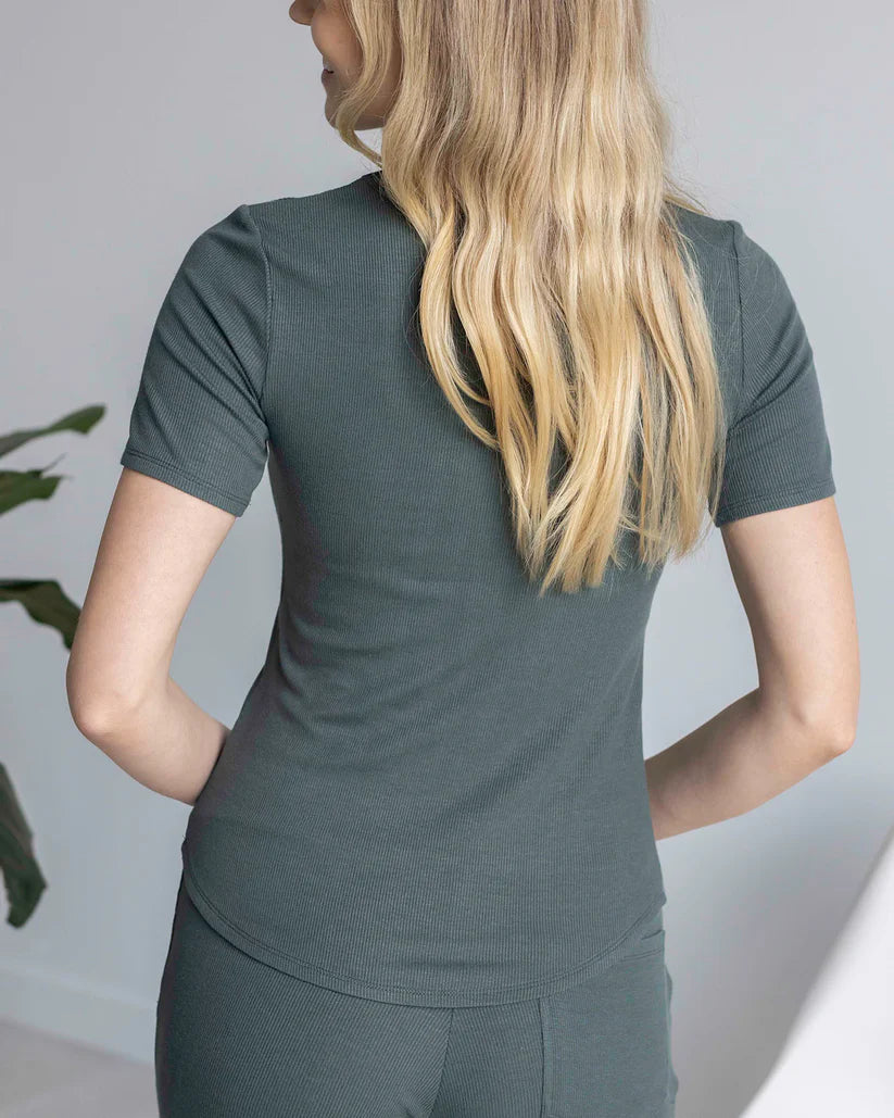 Grace & Lace Essential Ribbed Short Sleeve Fitted Tee Forest