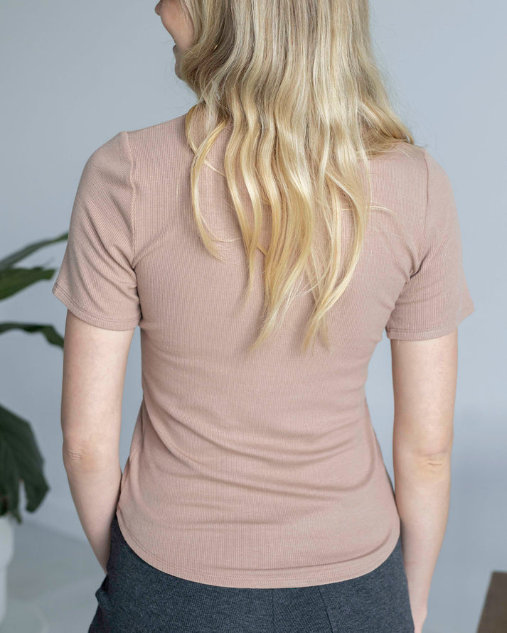 Grace & Lace Essential Ribbed Short Sleeve Fitted Tee Nude