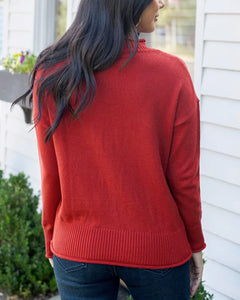 Grace & Lace Everyday Mock Neck Sweater - Autumn Red