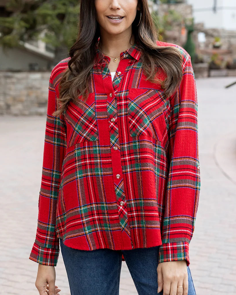 Grace & Lace Favorite Button Up Top - Christmas Plaid