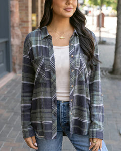 Grace & Lace Favorite Button Up Top - Olive Plaid