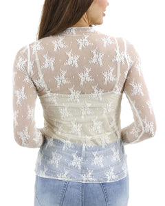 Grace & Lace Lace Mesh Top Ivory