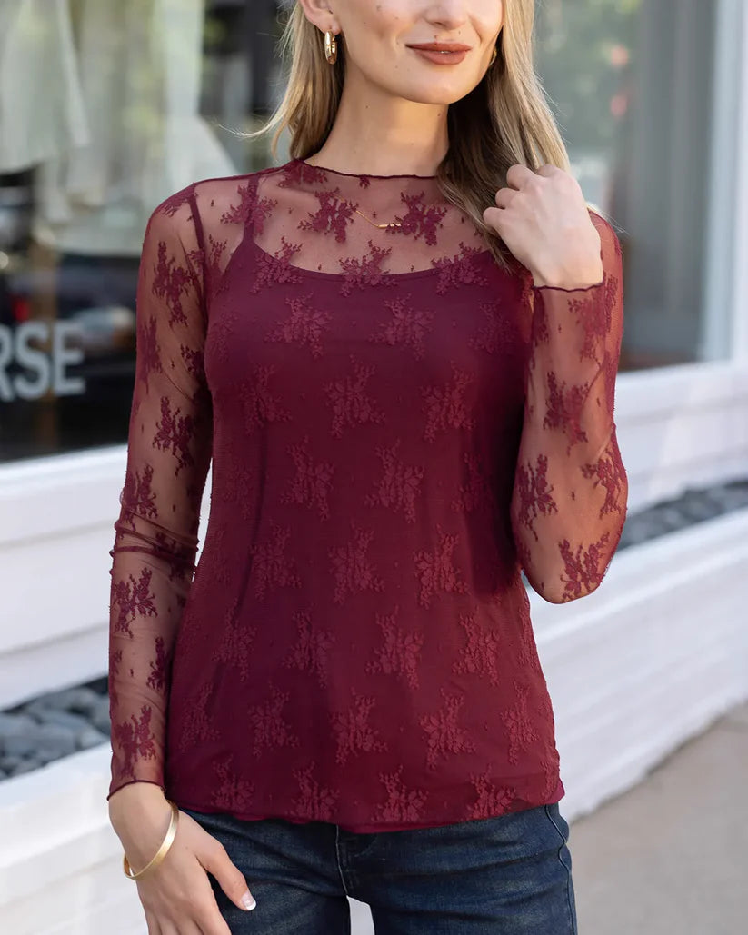 Grace & Lace Lace Mesh Top - Port