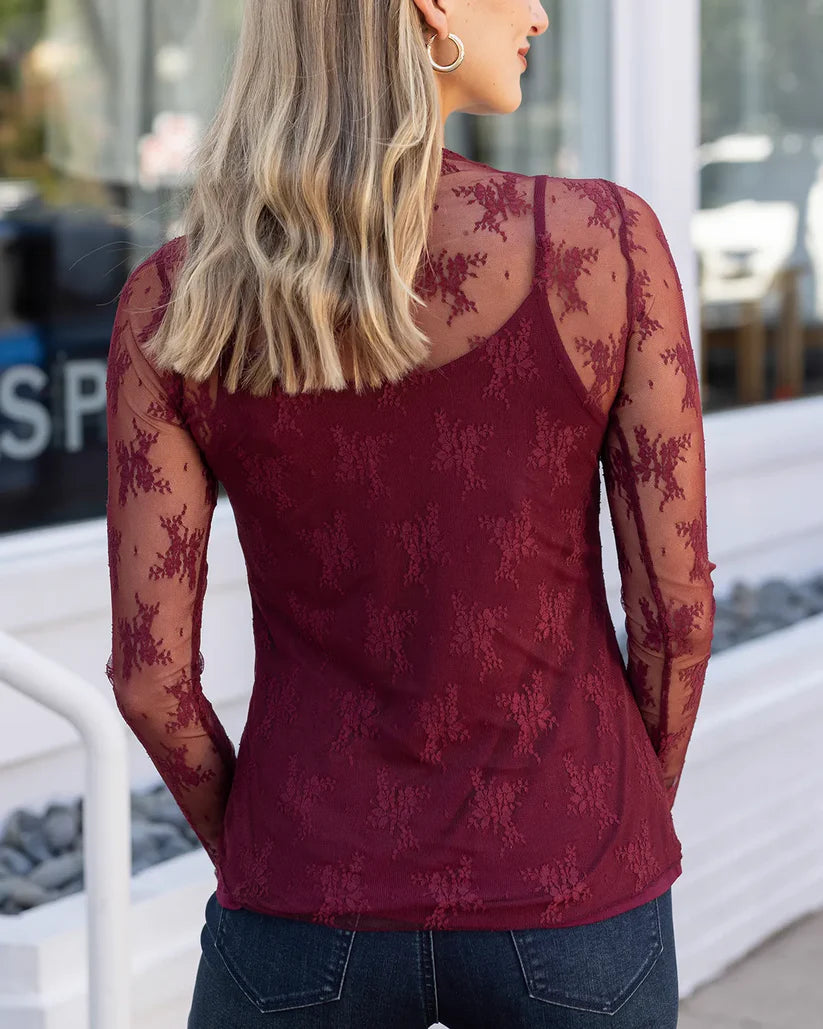 Grace & Lace Lace Mesh Top - Port