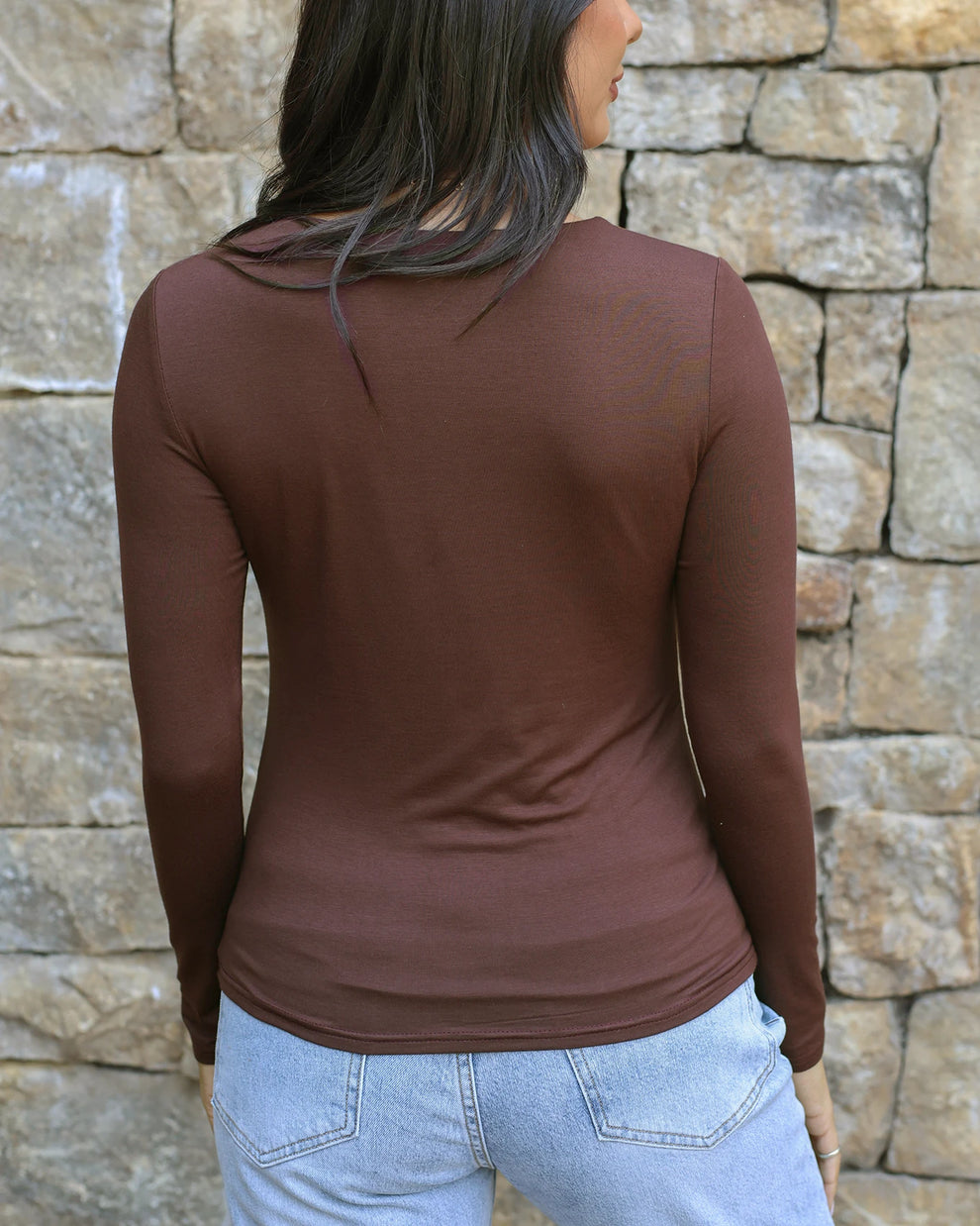 Grace & Lace Modal Long Sleeve V-Neck Brown