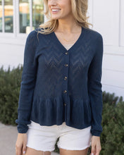 Grace & Lace Pointelle Peplum Cardigan - Deep Sea