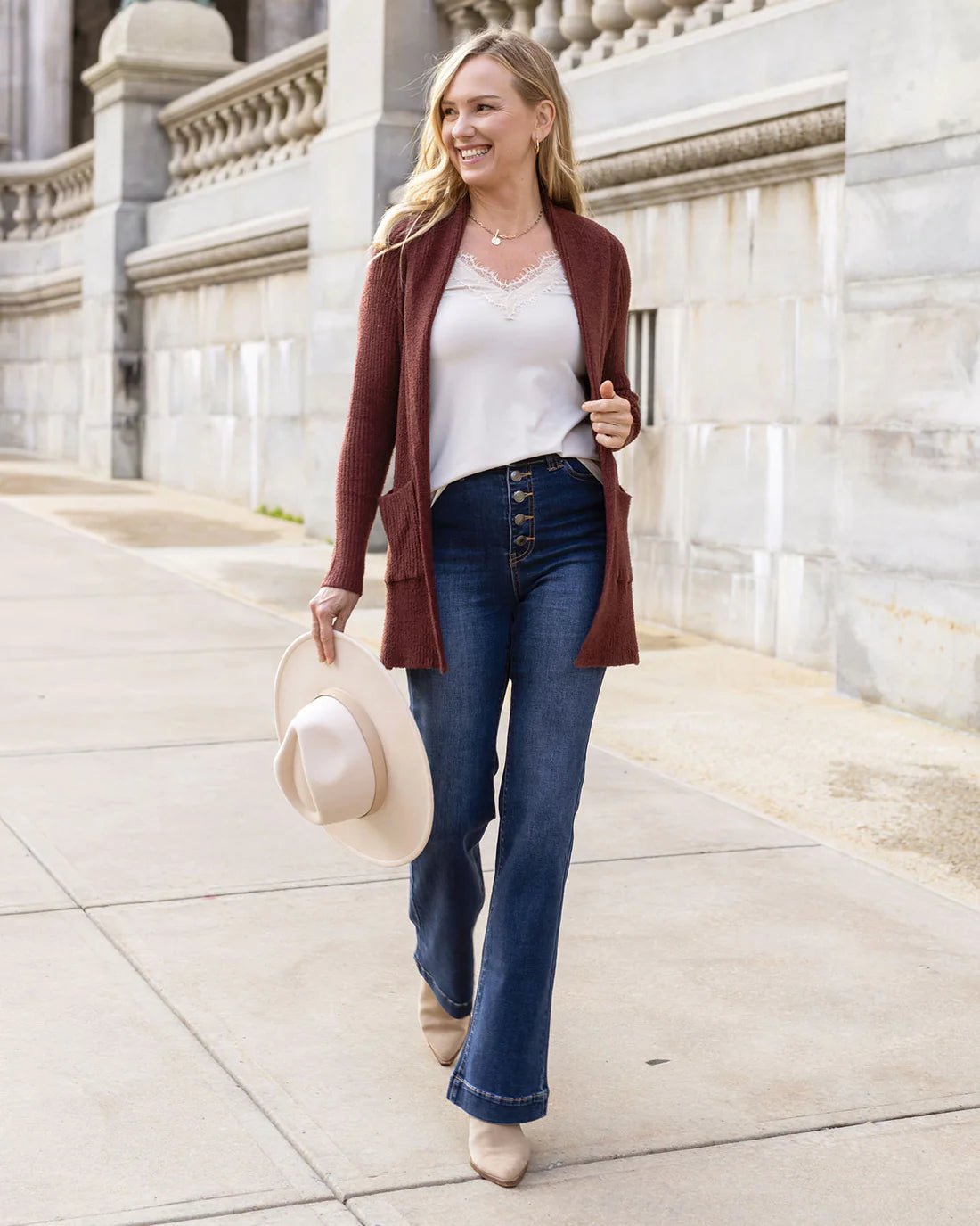 Grace & Lace Bambü Cowl Neck Cardigan cherry Walnut