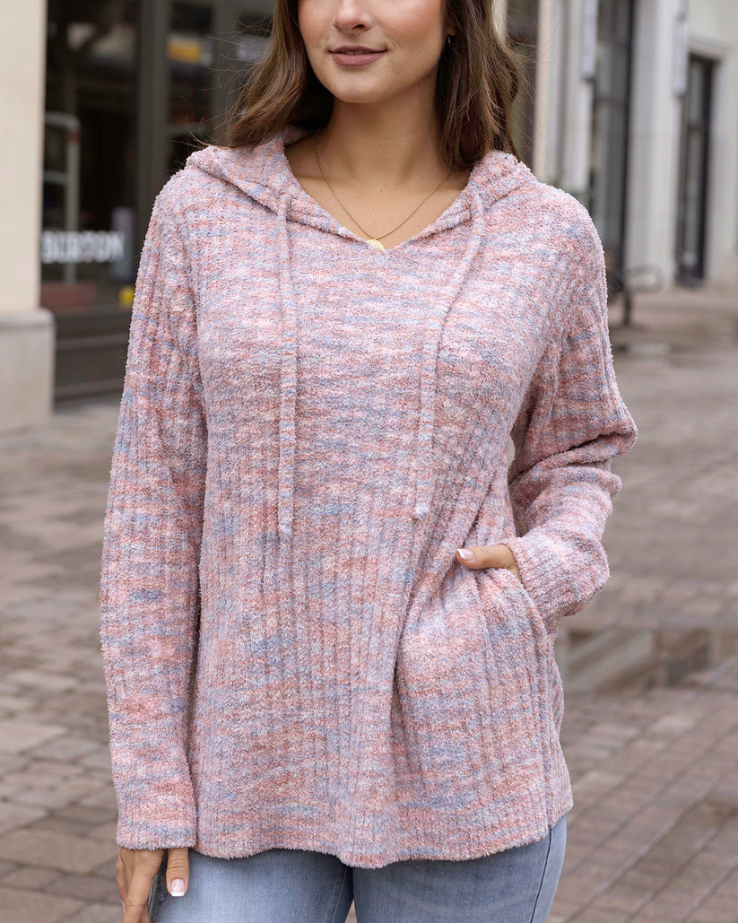 Grace & Lace Cloud Ribbed Hoodie - Blush Melange