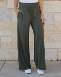 Grace & Lace Smocked Wide Leg Pants - Olive