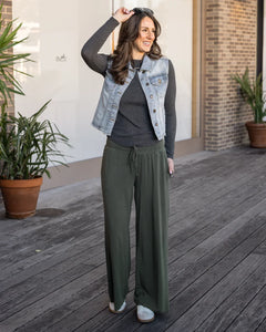Grace & Lace Smocked Wide Leg Pants - Olive