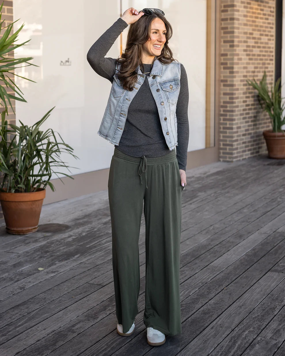Grace & Lace Smocked Wide Leg Pants - Olive