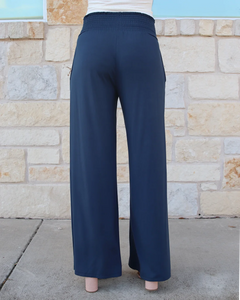 Grace & Lace Smocked Wide Leg Pants - Smoke Blue