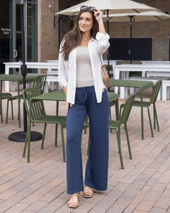 Grace & Lace Smocked Wide Leg Pants - Smoke Blue