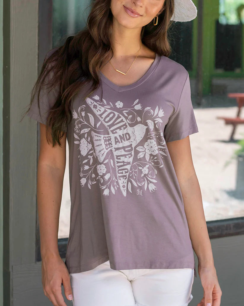 Grace & Lace VIP Fave V-Neck Graphic Tee - Floral Bird