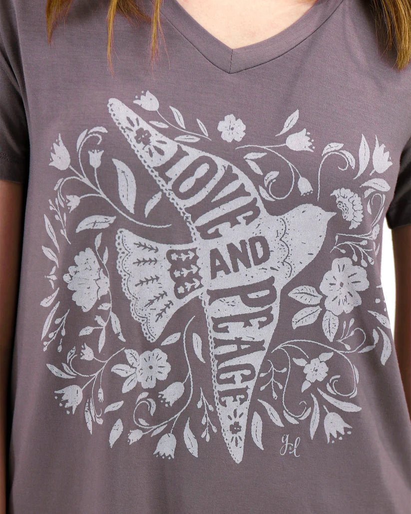 Grace & Lace VIP Fave V-Neck Graphic Tee - Floral Bird