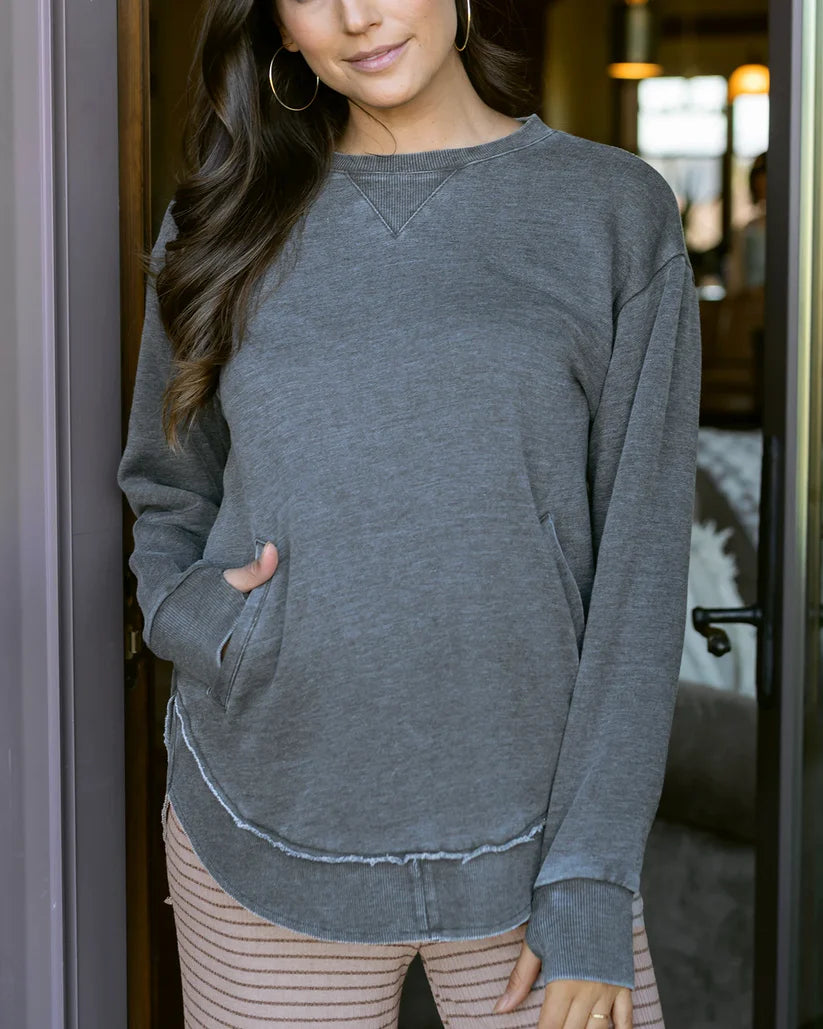 Grace & Lace Vintage Washed Tunic Sweatshirt - Washed Grey