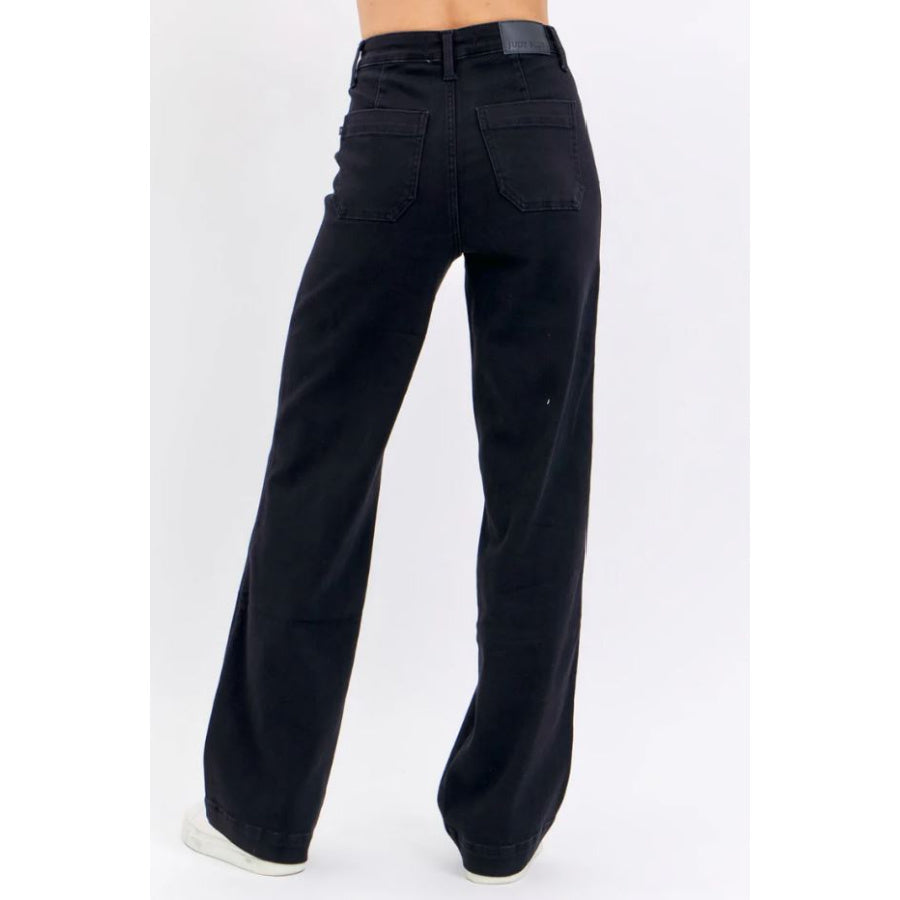 Judy Blue Hi Waisted Black Patch Pocket Straight Leg Denim 88827