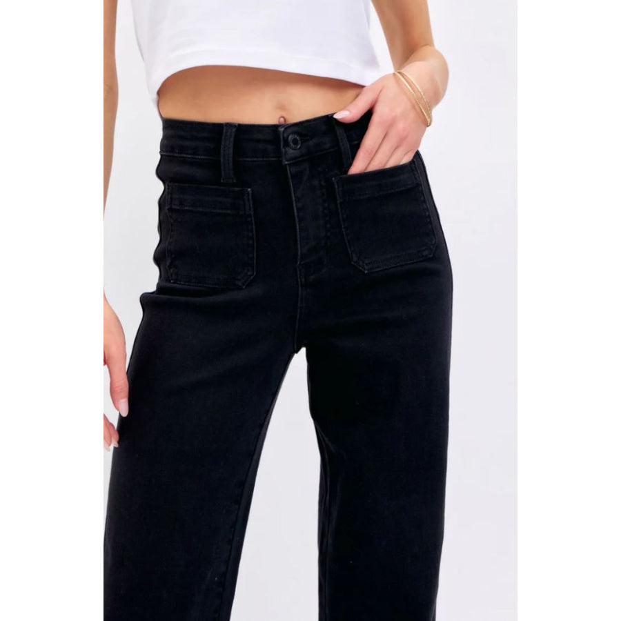 Judy Blue Hi Waisted Black Patch Pocket Straight Leg Denim 88827