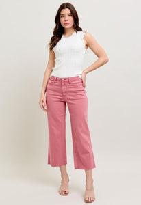Judy Blue Rose Dyed Raw Hem Cropped Jeans