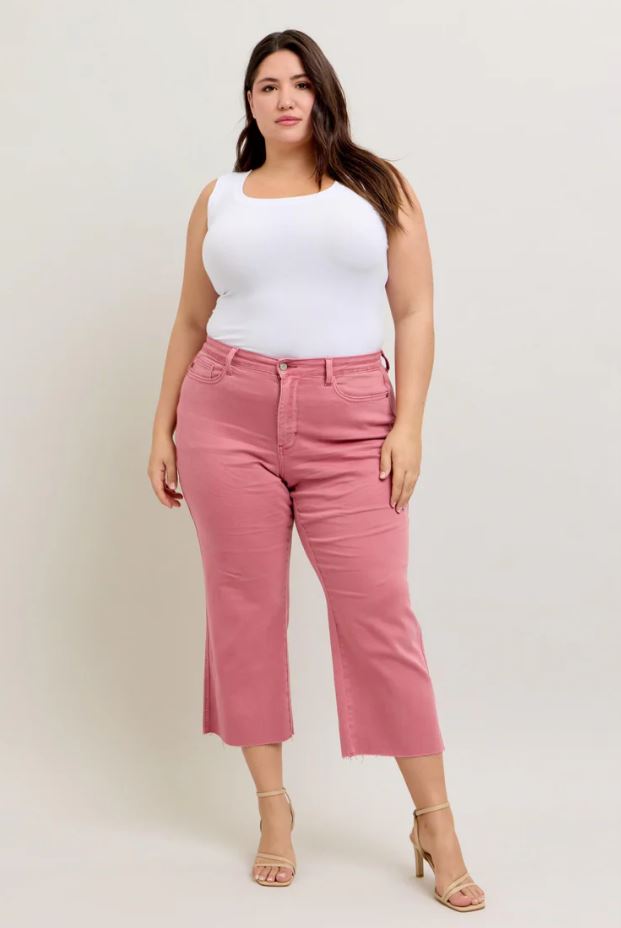 Judy Blue Rose Dyed Raw Hem Cropped Jeans