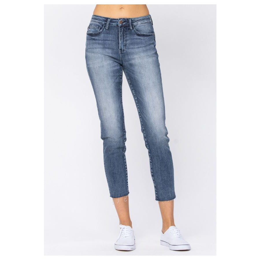 Judy Blue Raw Hem Relaxed Fit Jeans