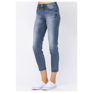 Judy Blue Raw Hem Relaxed Fit Jeans